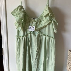 Zara Green Eyelet Ruffle Fall Maxi Midi Dress Size L